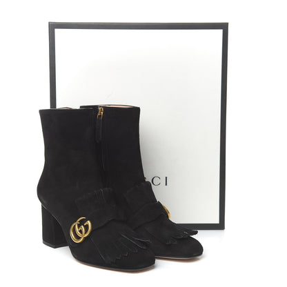Gucci Kid Scamosciato GG Marmont Fringe 75mm Ankle Boots 39 Black 9 of 9