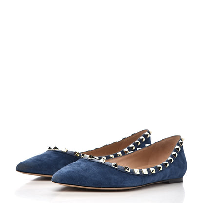 Valentino Garavani Suede Nappa Rockstud Ballerina Flats 40 Marine 4 of 12