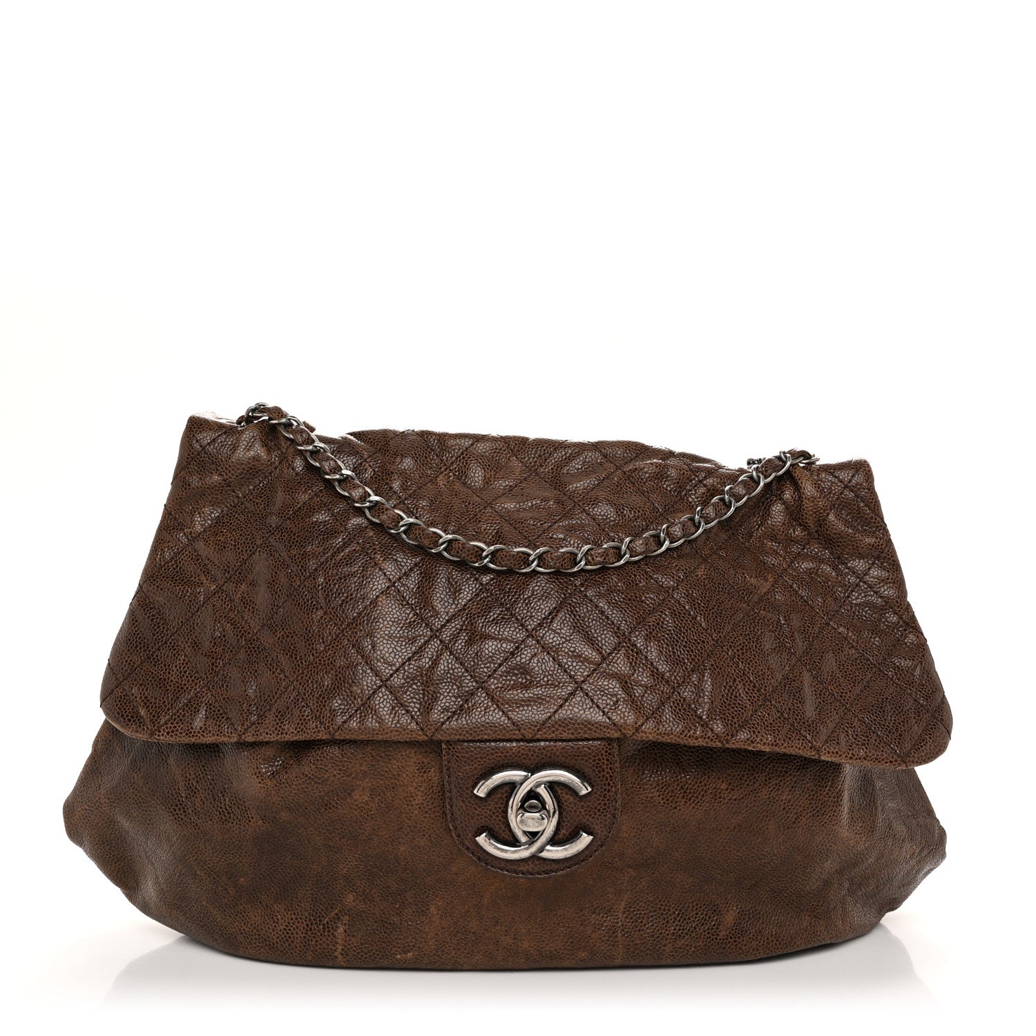 Chanel Crumpled Caviar Quilted Maxi Elastic Flap Brown 1 of 10