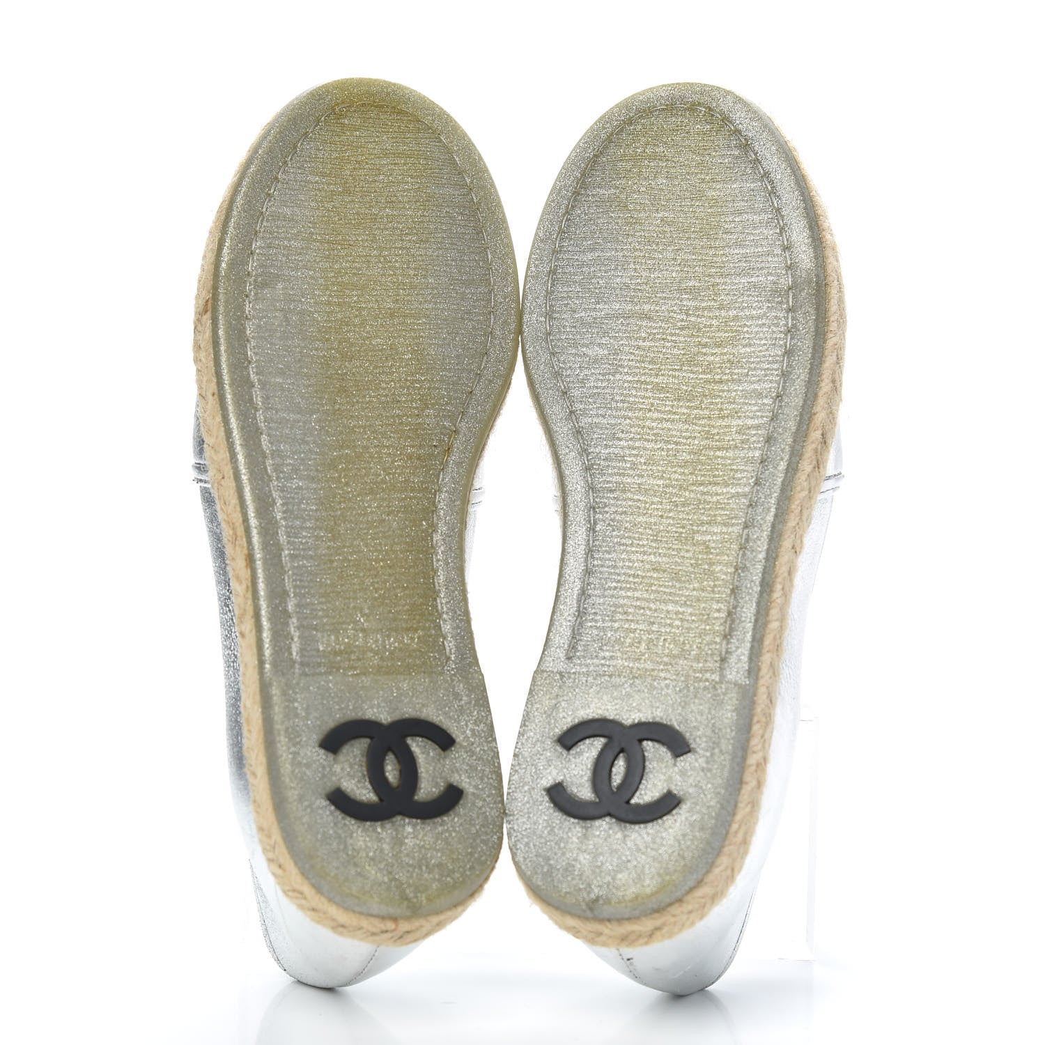 Chanel Crumpled Lambskin CC Mocassin Loafer Espadrilles 35 Silver 5 of 10