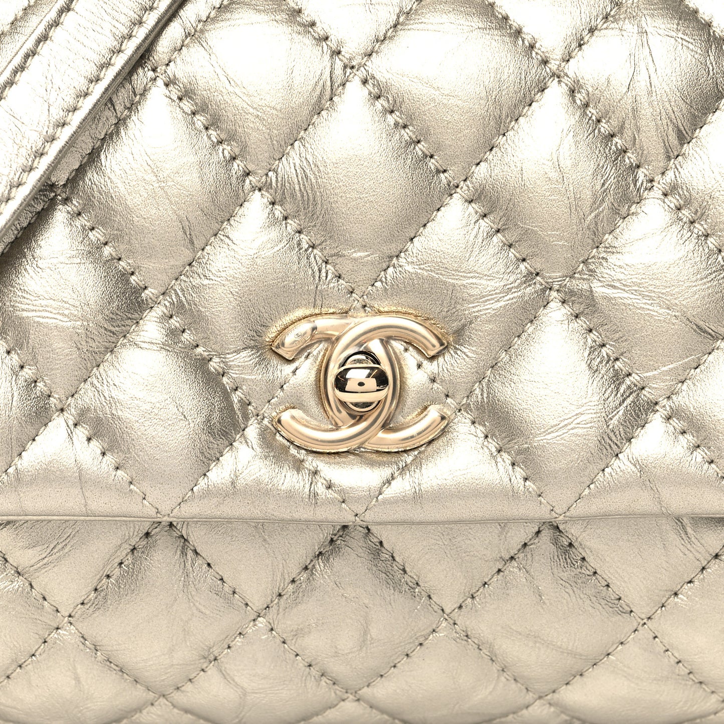 Metallic Aged Calfskin Quilted Mini Coco Handle Flap Gold