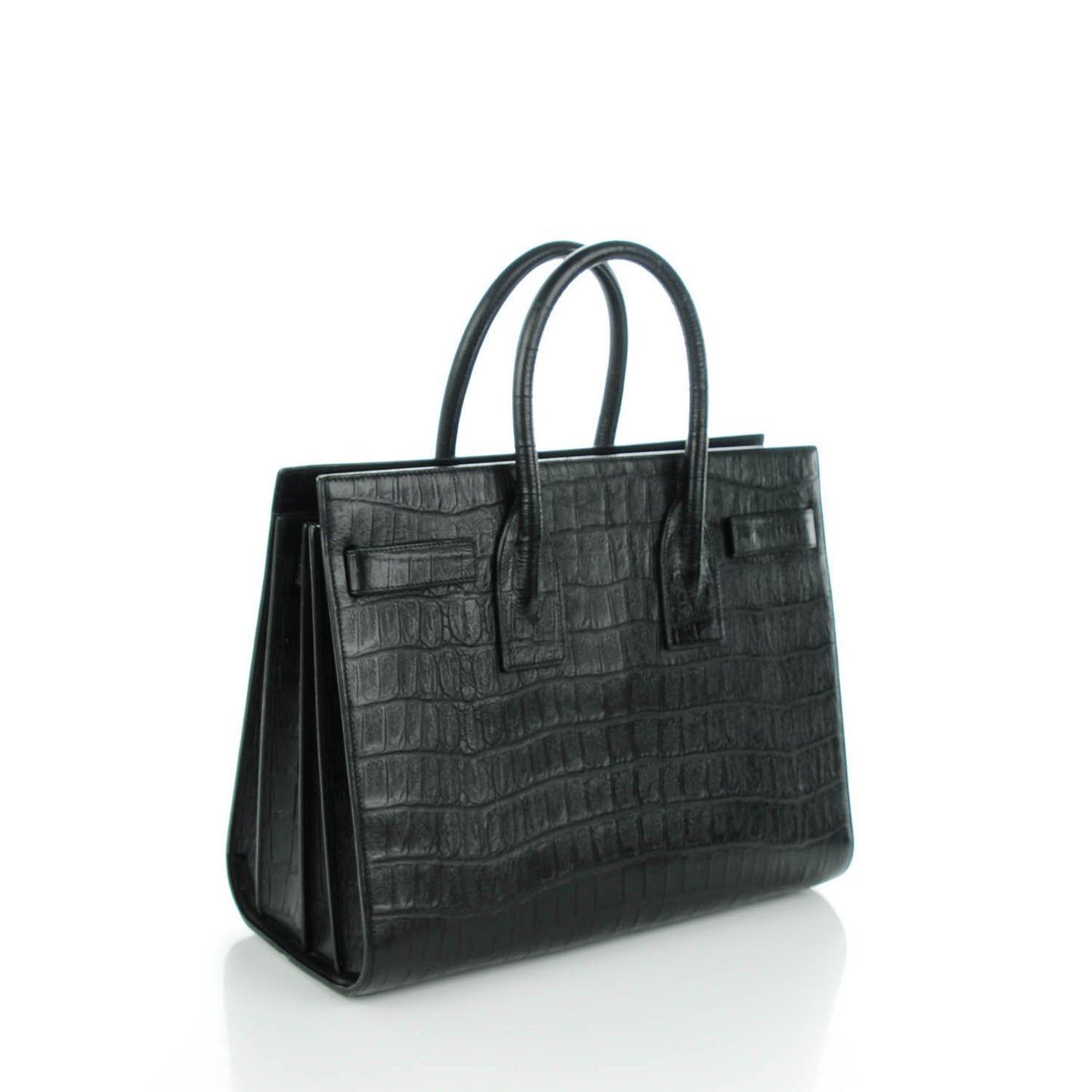 Calfskin Crocodile Embossed Small Sac de Jour Black
