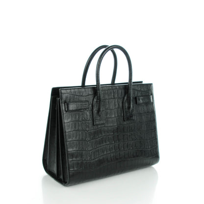 Saint Laurent Calfskin Crocodile Embossed Small Sac de Jour Black 3 of 7