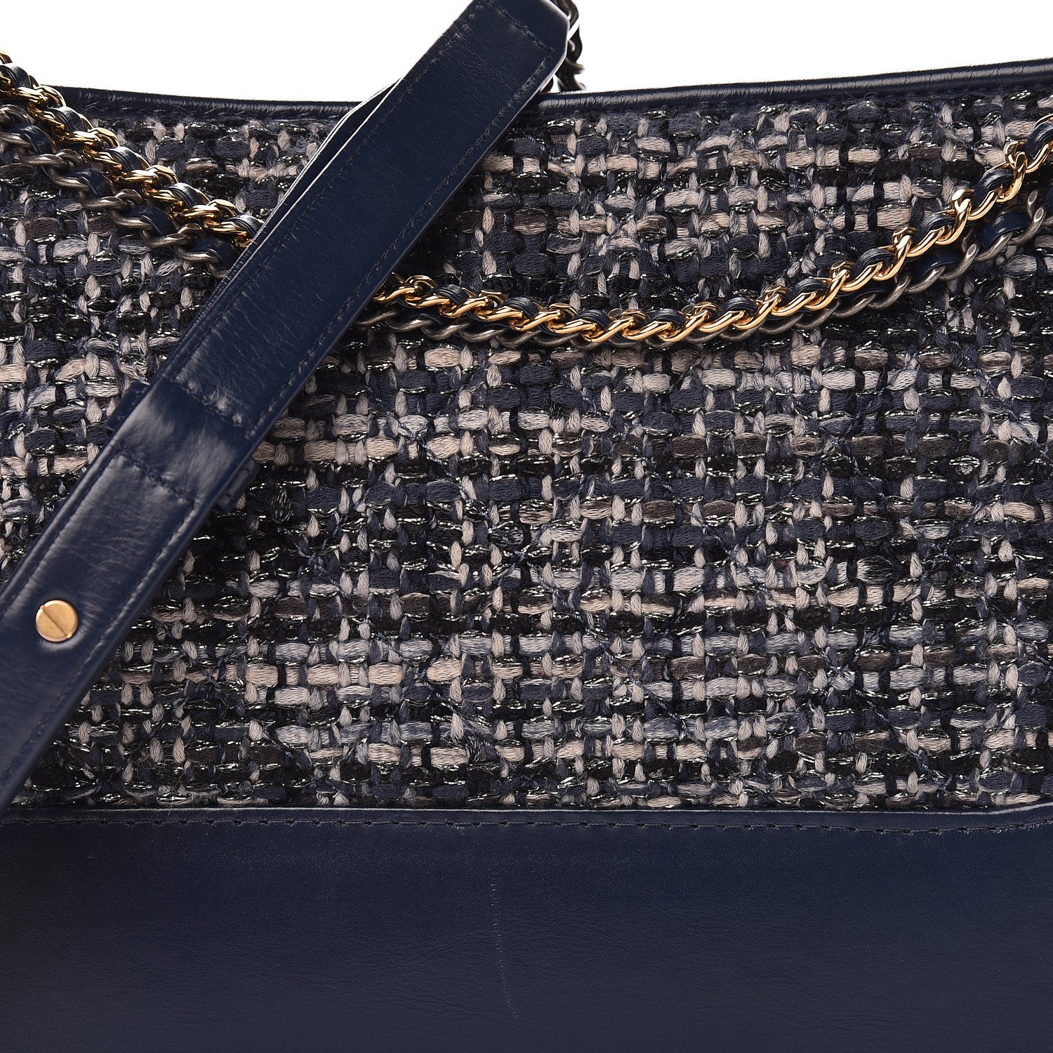 Chanel Tweed Calfskin Quilted Medium Gabrielle Hobo Navy 8 of 12