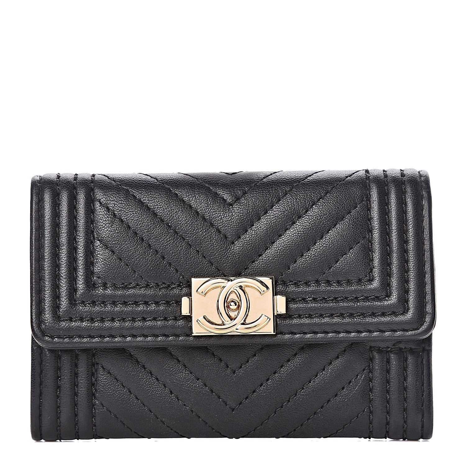 Chanel Lambskin Chevron Quilted Boy Card Holder Black 1 of 11