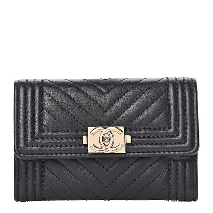 Chanel Lambskin Chevron Quilted Boy Card Holder Black 1 of 11