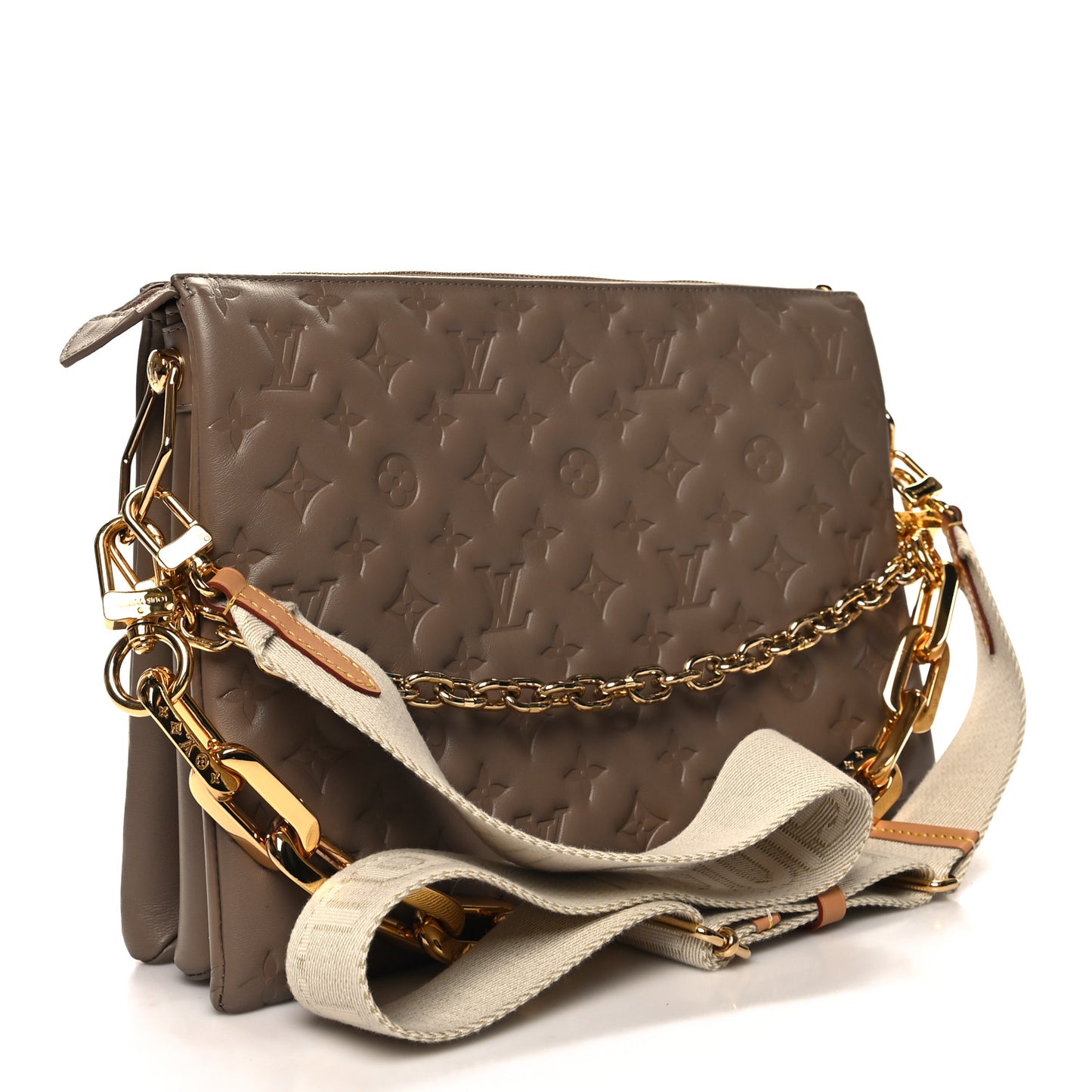 Lambskin Embossed Monogram Coussin MM Taupe