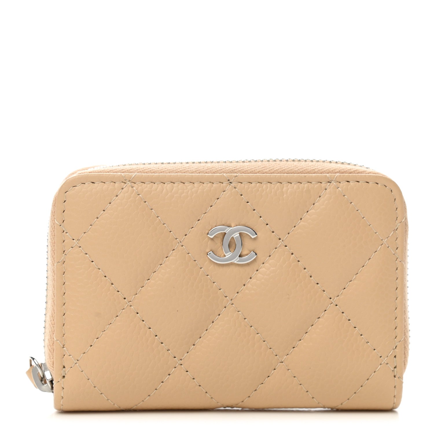 Chanel Caviar Quilted Zip Around Coin Purse Beige 1 of 8