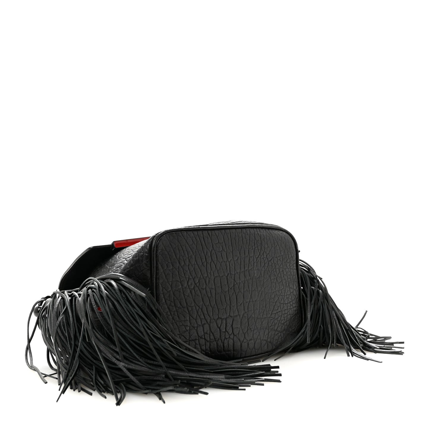 Pebbled Calfskin Fringe Lucky L Convertible Backpack Black