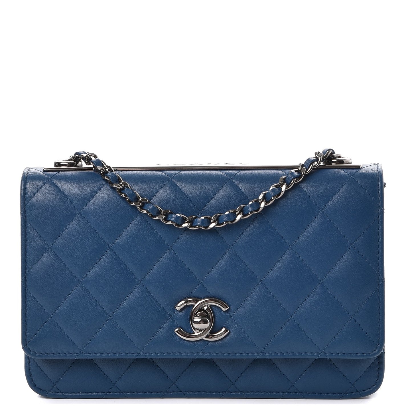 Lambskin Quilted Trendy CC Wallet On Chain WOC Blue