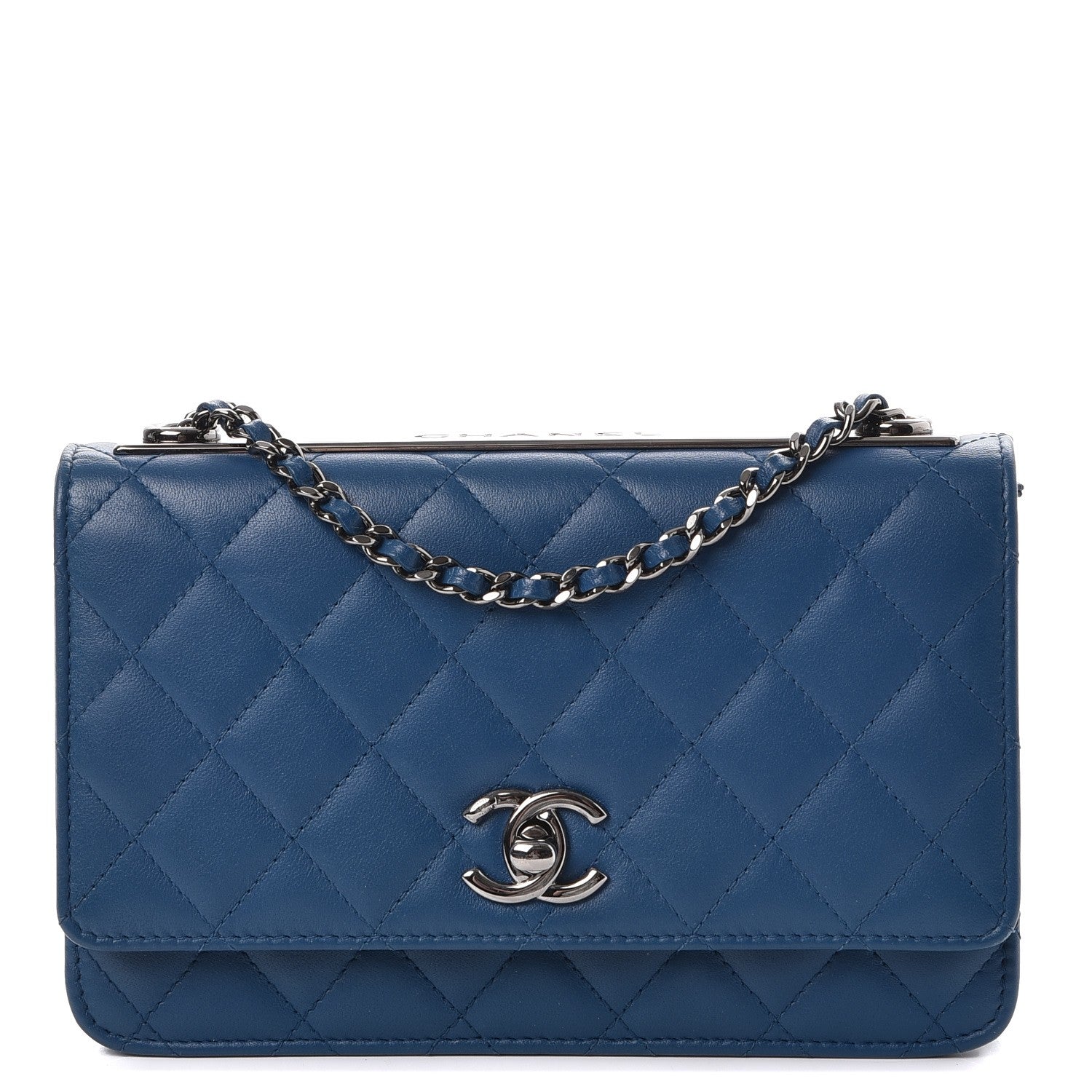 Chanel Lambskin Quilted Trendy CC Wallet On Chain WOC Blue 1 of 10