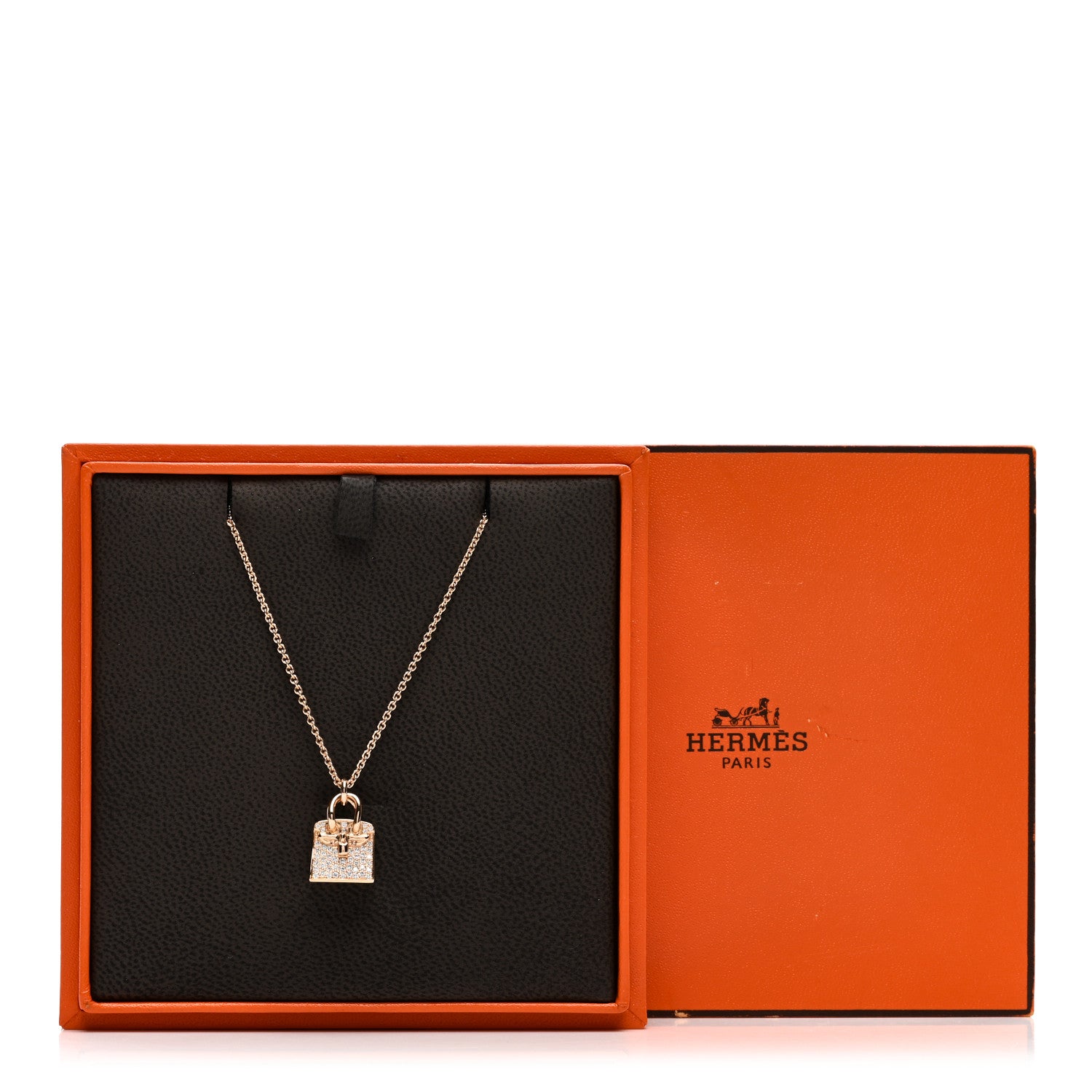 Hermes 18K Rose Gold Diamond Birkin Amulette Pendant Necklace 5 of 5