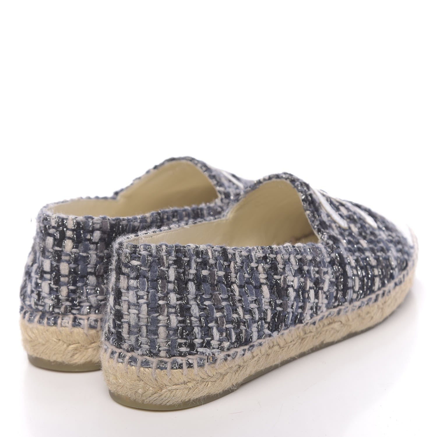 Chanel Metallic Tweed Lambskin CC Espadrilles 39 Blue Black Silver 4 of 9