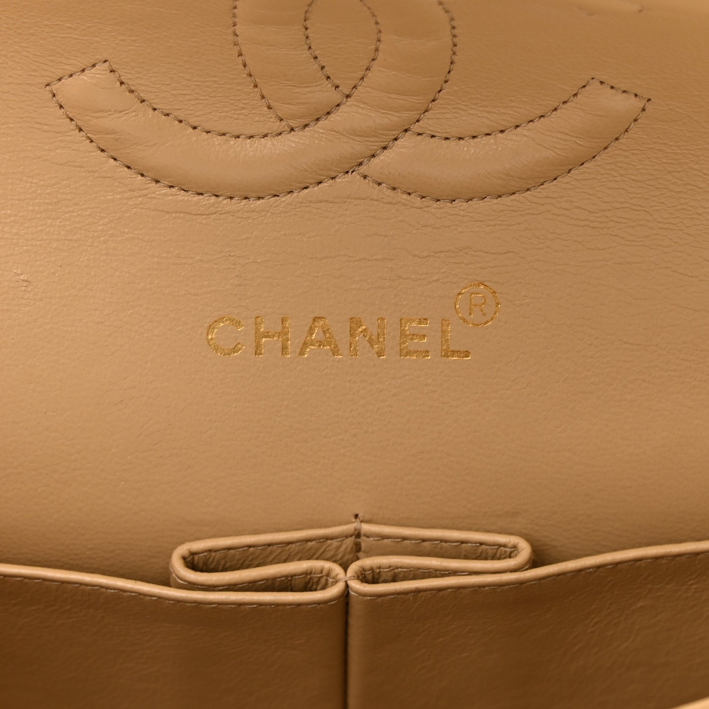 Lambskin Quilted Medium Double Flap Beige