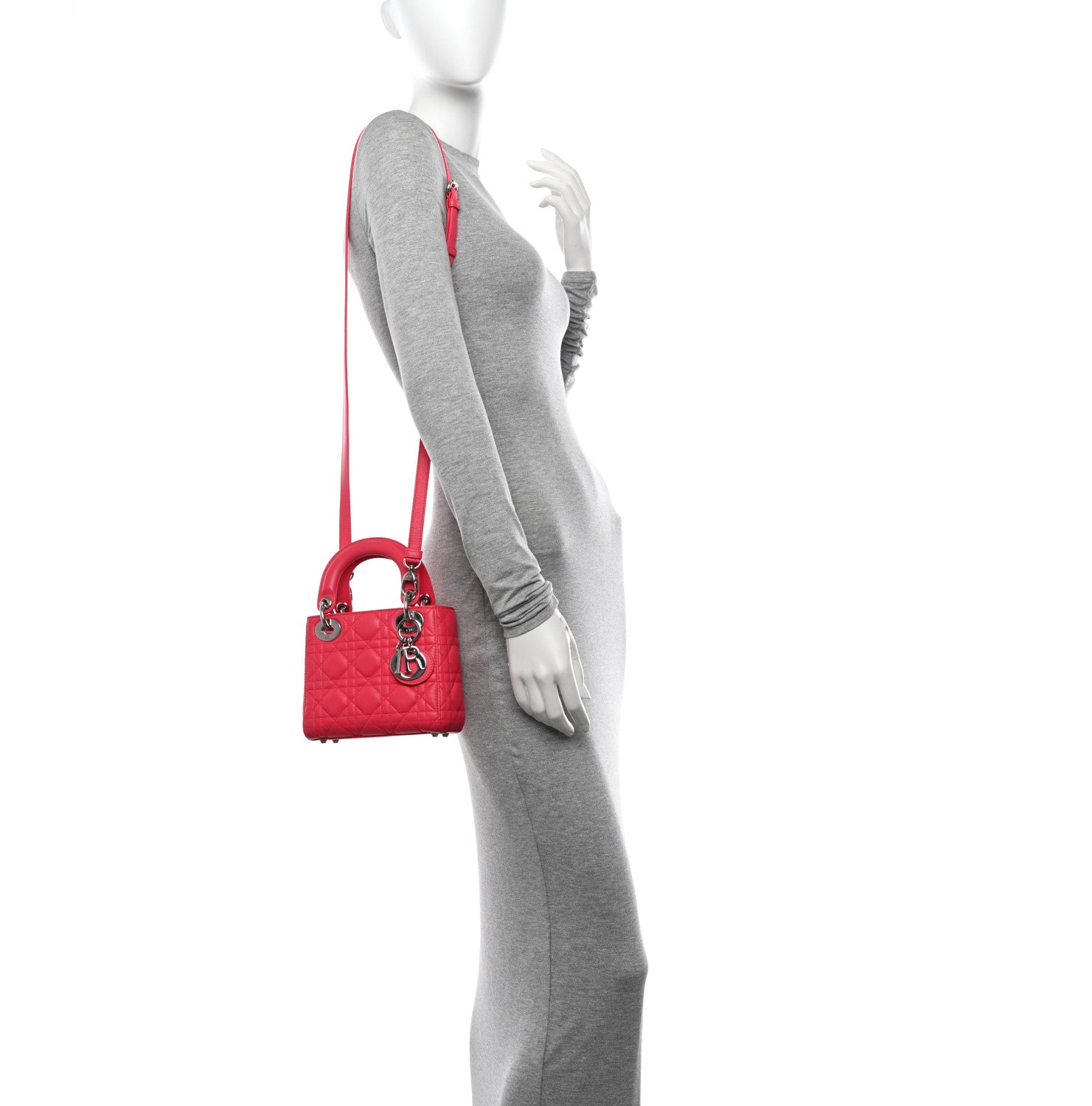 Christian Dior Lambskin Cannage Mini Lady Dior Hot Pink 2 of 16