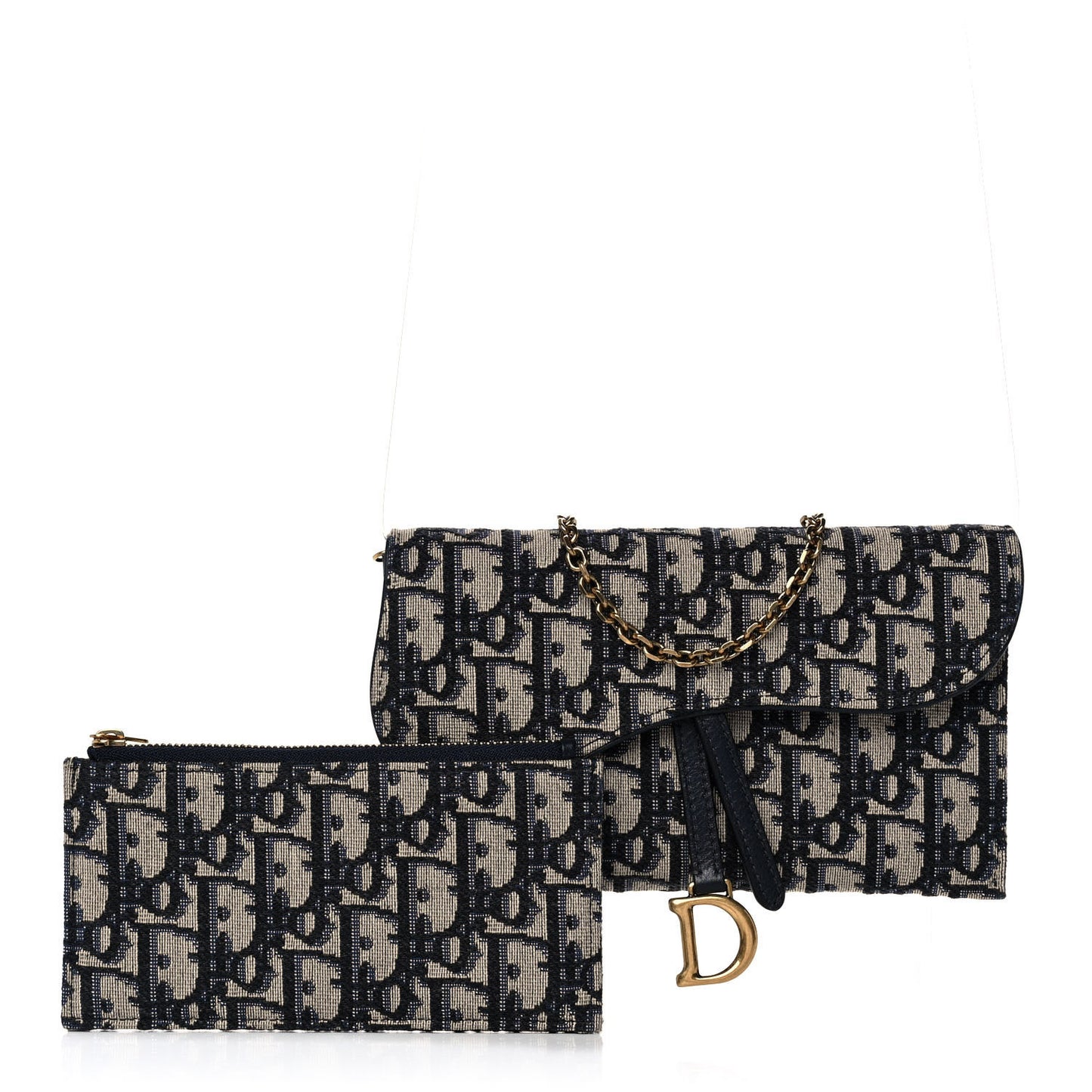 Oblique Saddle Chain Long Wallet Blue