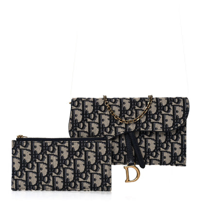 Christian Dior Oblique Saddle Chain Long Wallet Blue 1 of 13