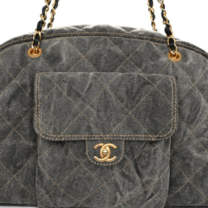 Chanel Washed Denim Quilted Bowling Bag Light Grey 8 of 11