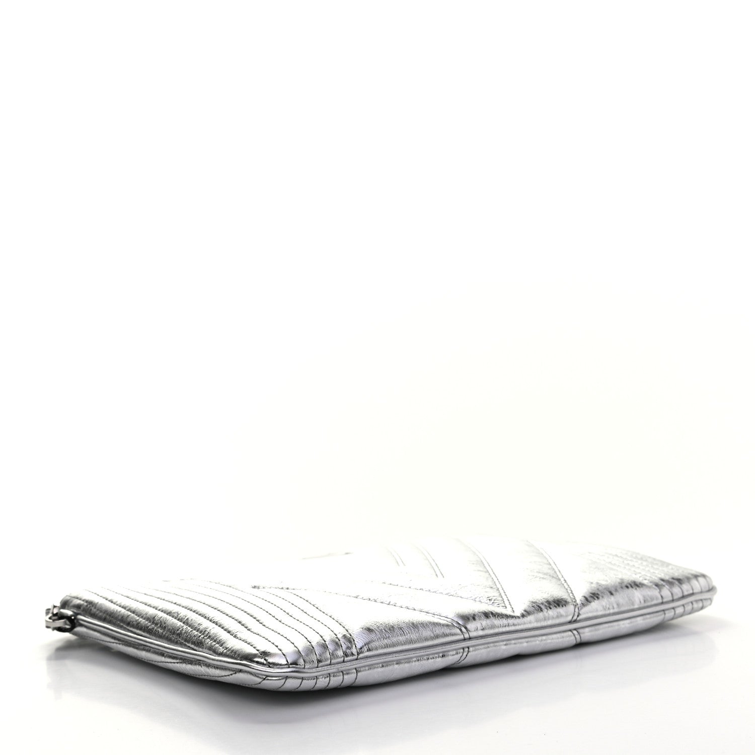 MCM Metallic Calfskin Quilted Medium Zip Pouch Light Silver 4 of 7