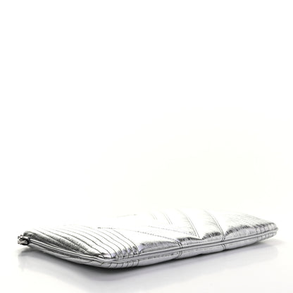 MCM Metallic Calfskin Quilted Medium Zip Pouch Light Silver 4 of 7
