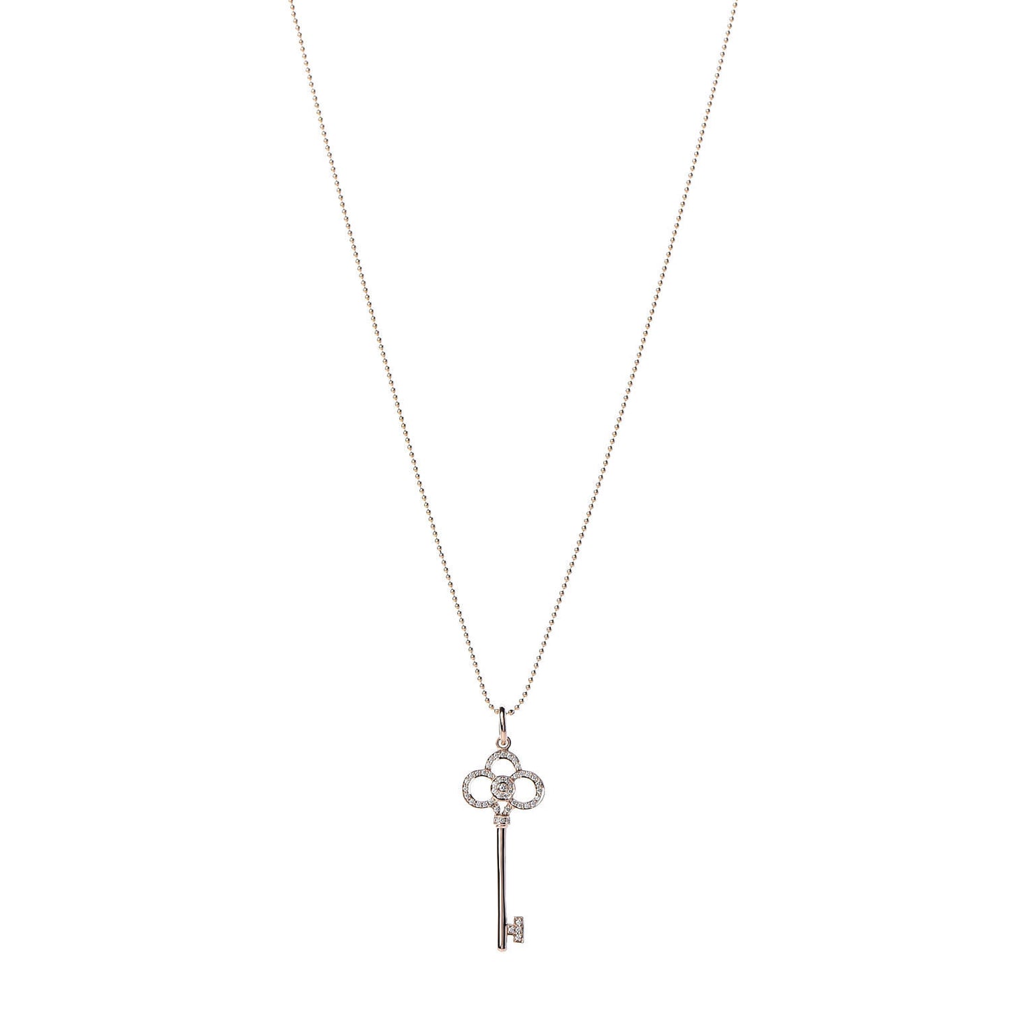 18K Rose Gold Diamond Crown Key Pendant Necklace