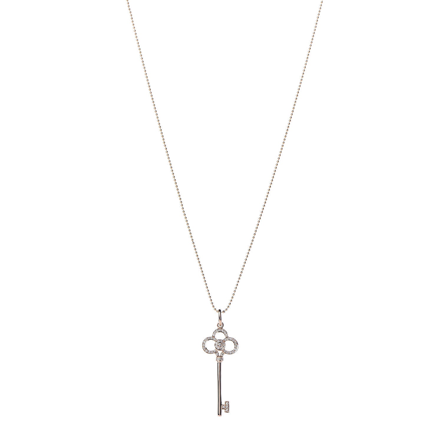 Tiffany 18K Rose Gold Diamond Crown Key Pendant Necklace 1 of 8