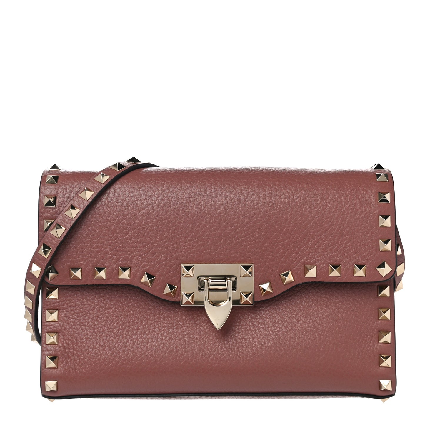 Pebbled Calfskin Medium Rockstud Flip Lock Crossbody Bag Dark Nude