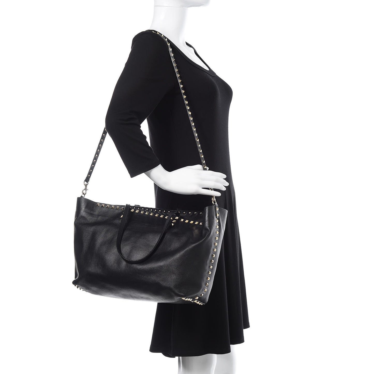 Vitello Rockstud Crossbody Tote Black