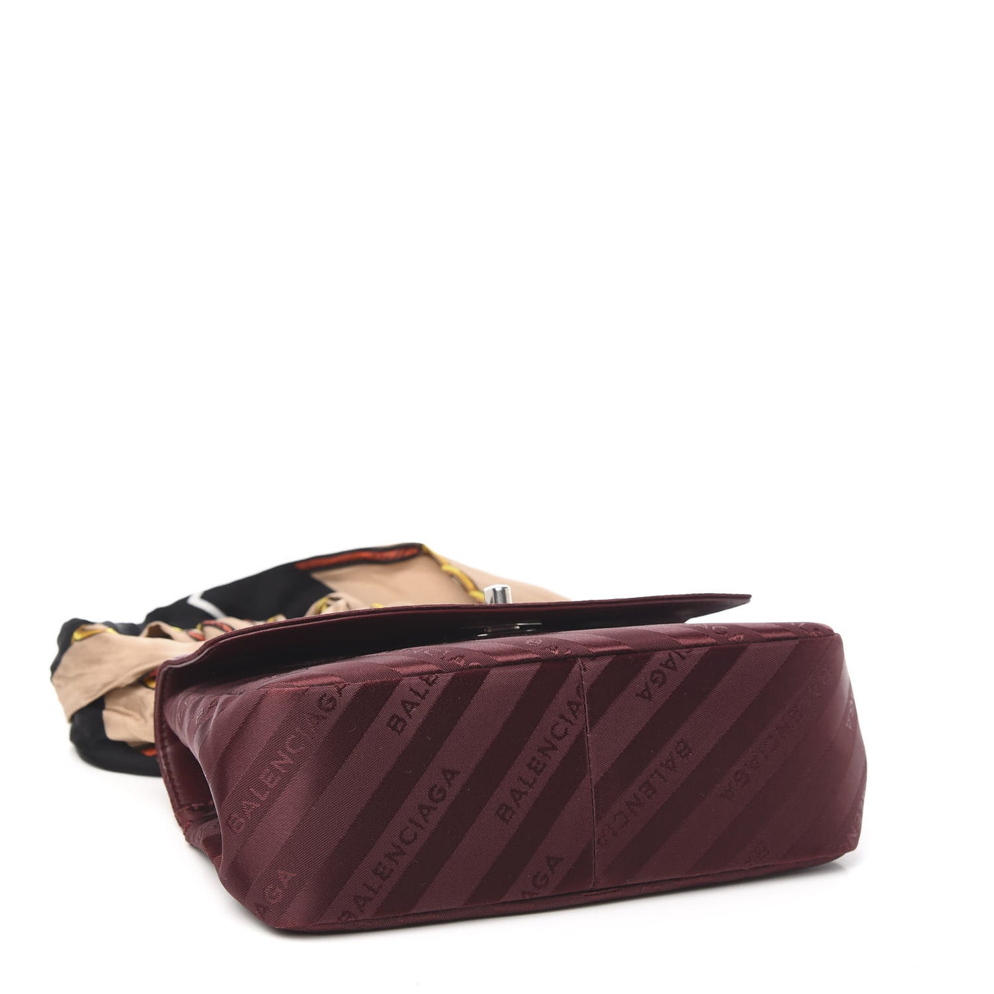 Nylon Jacquard Diagonal Logo Small Scarf Lock Chain Shoulder Bag Rouge Bordeaux Black Beige