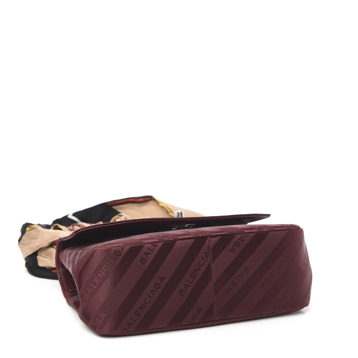 Balenciaga Nylon Jacquard Diagonal Logo Small Scarf Lock Chain Shoulder Bag Rouge Bordeaux Black Beige 4 of 11