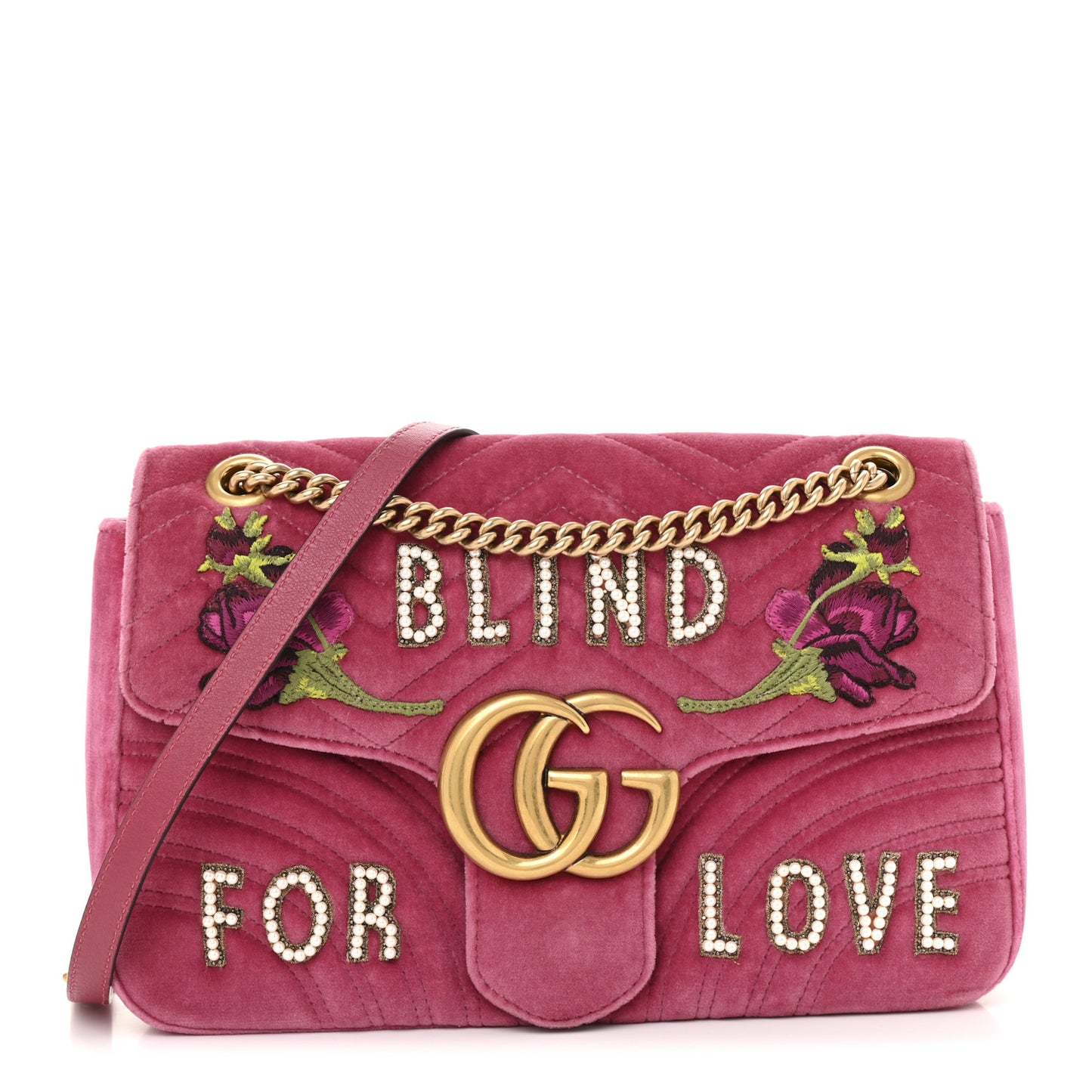 Velvet Matelasse Blind for Love Embroidered Medium GG Marmont Shoulder Bag Light Raspberry Rose Multicolor