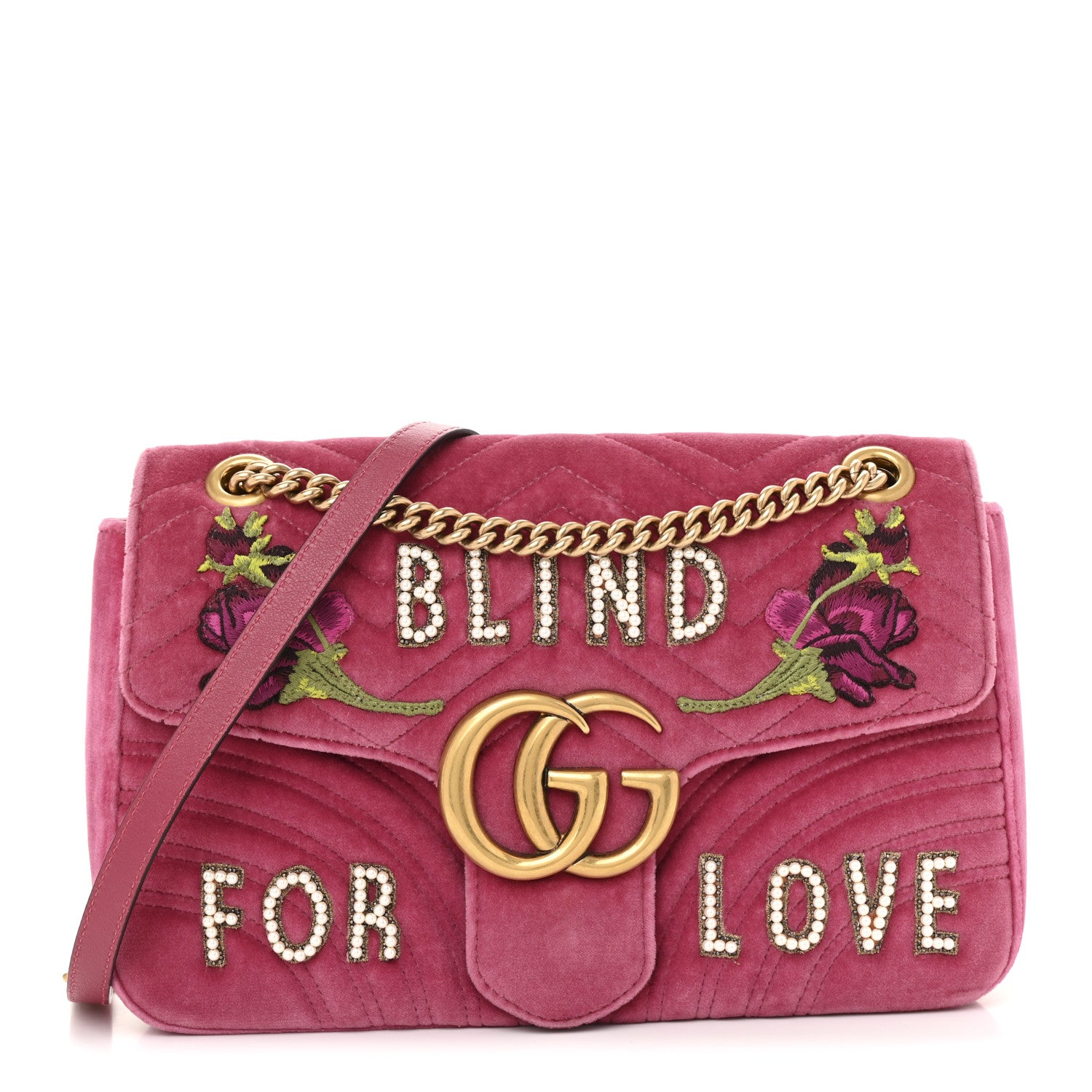 Gucci Velvet Matelasse Blind for Love Embroidered Medium GG Marmont Shoulder Bag Light Raspberry Rose Multicolor 1 of 13