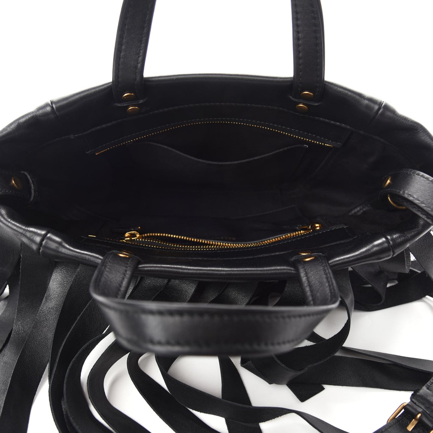 Calfskin XS Fringe Laundry Cabas Black
