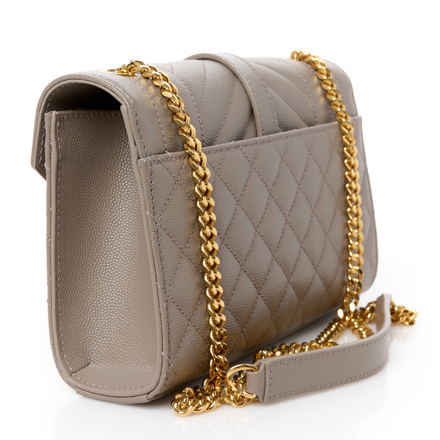 Saint Laurent Grain De Poudre Textured Mixed Matelasse Triquilt Small Monogram Satchel Greyish Brown 3 of 11