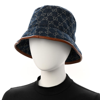 Gucci Washed Jacquard Denim Nappa GG Monogram Oscar Bucket Hat L Denim Cuir 2 of 9