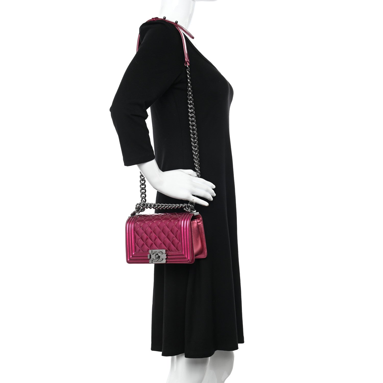 Chanel Metallic Patent Calfskin Quilted Small Boy Flap Pink 2 of 10