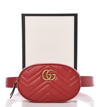 Gucci Calfskin Matelasse GG Marmont Belt Bag 75 30 Hibiscus Red 10 of 10