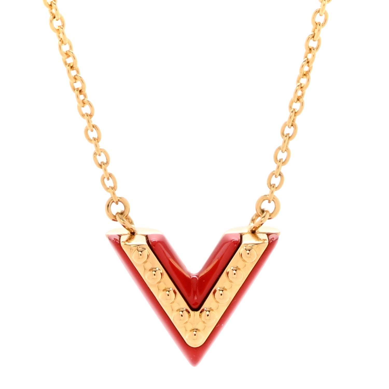 Louis Vuitton Essential Studded V Necklace Gold Red 4 of 7