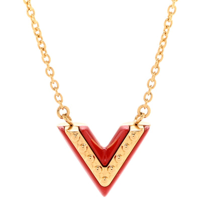 Louis Vuitton Essential Studded V Necklace Gold Red 4 of 7