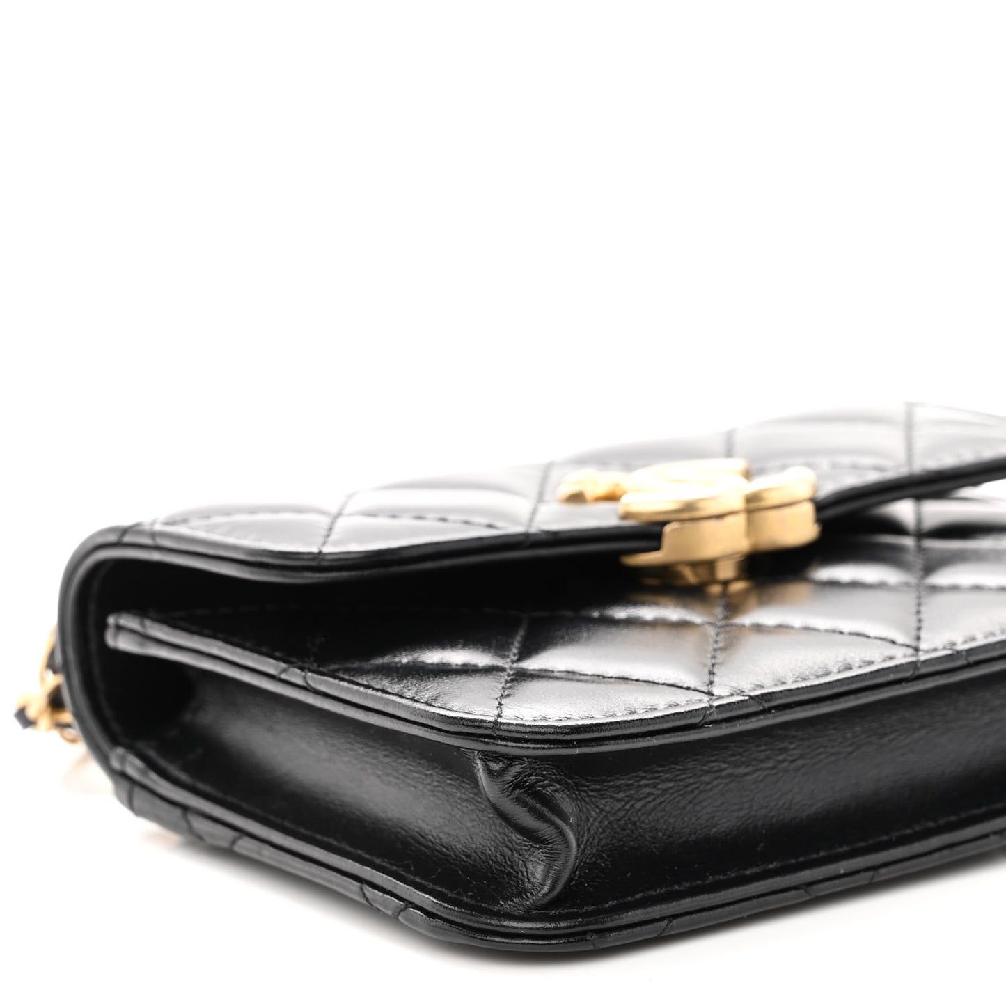 Calfskin Quilted Perfect Fit Coin Purse With Chain Black