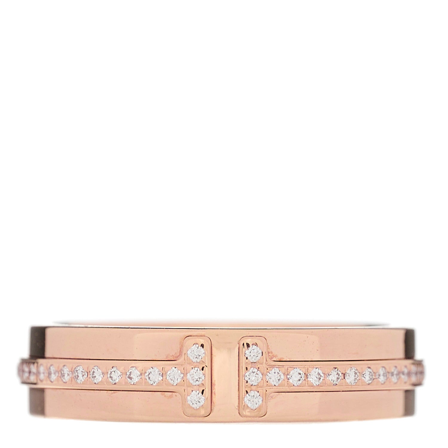 Tiffany 18K Rose Gold Diamond Narrow T Two Ring 48 4.5 1 of 5