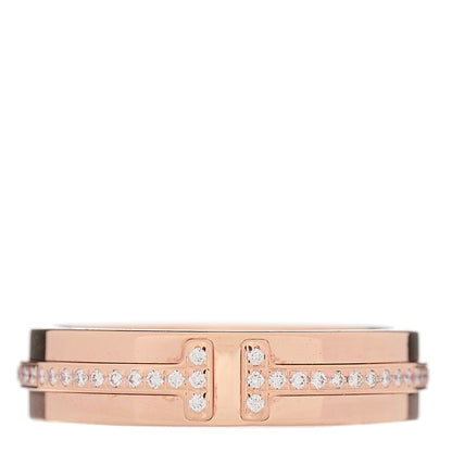 Tiffany 18K Rose Gold Diamond Narrow T Two Ring 48 4.5 1 of 5