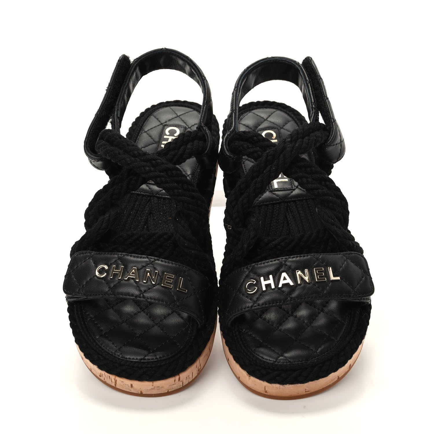 Chanel Cord Lambskin Quilted Logo Sandals 36 Black 5 of 11