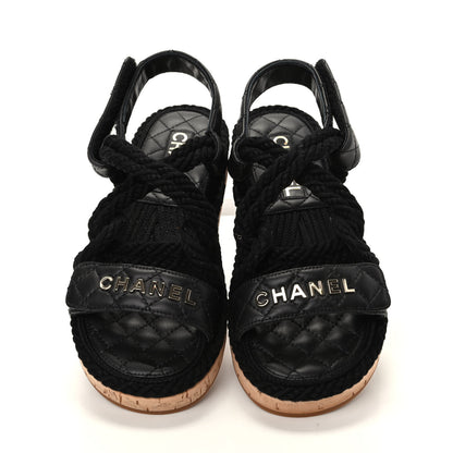 Chanel Cord Lambskin Quilted Logo Sandals 36 Black 5 of 11