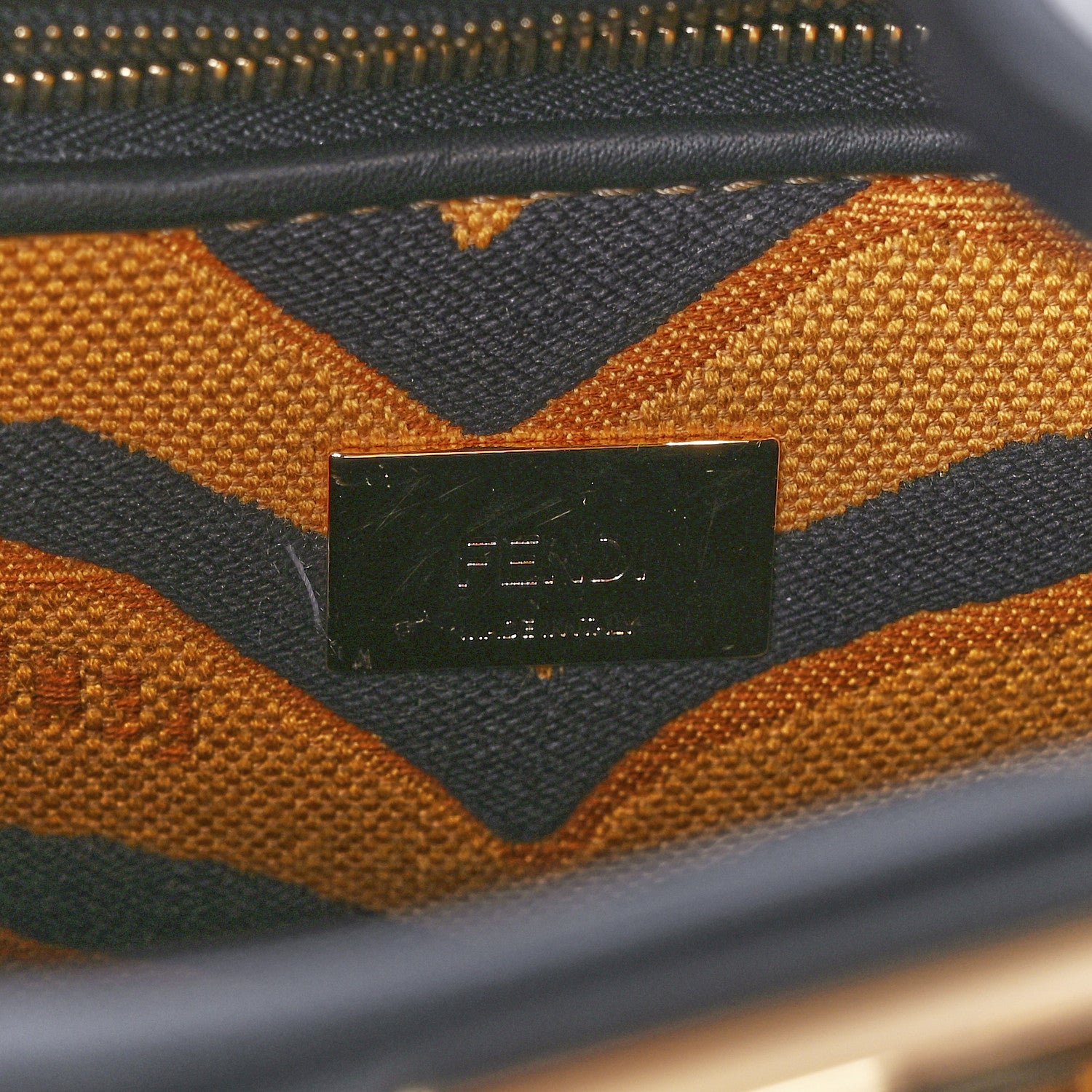Fendi Vitello King Canvas Chinese New Year Tiger Embroidered Mini Peekaboo Iconic Satchel Black Dark Yellow 6 of 11