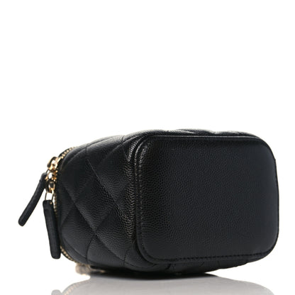 Chanel Caviar Quilted Mini Pearl On Top Vanity Case With Chain Black 4 of 10