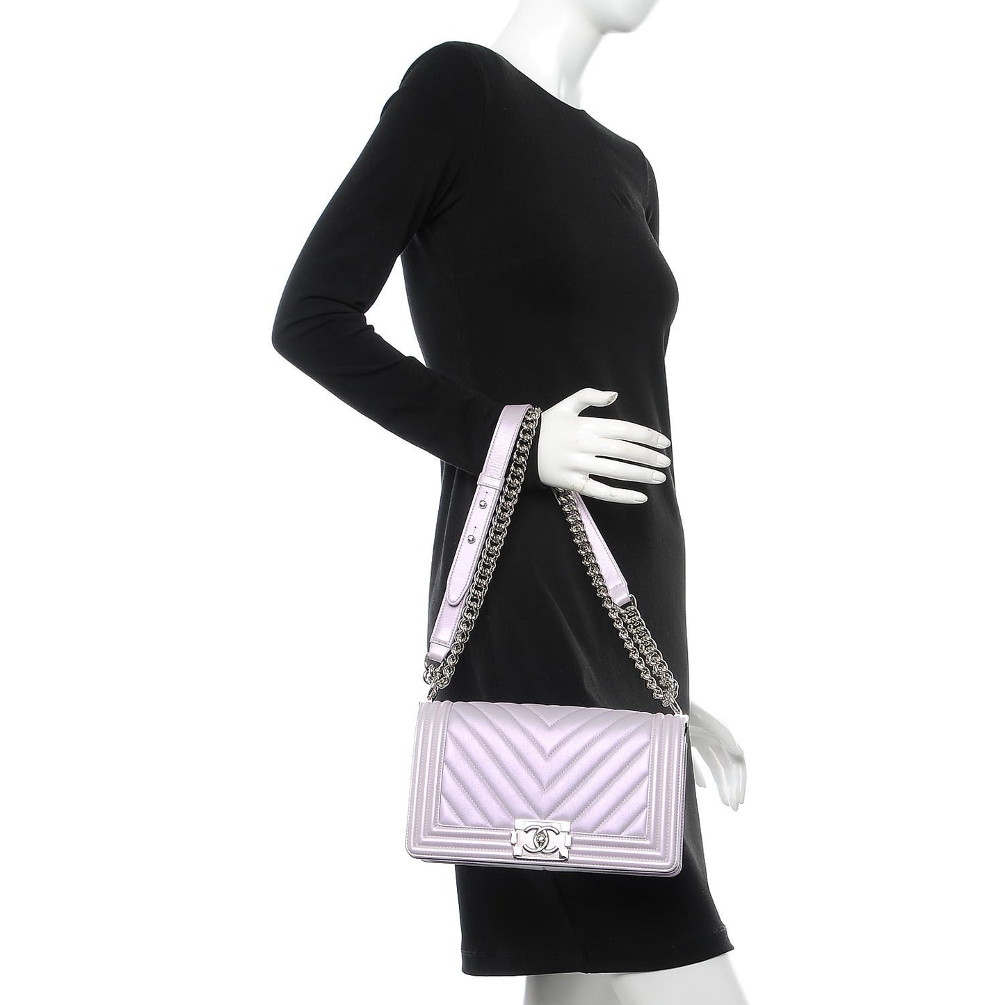 Metallic Lambskin Chevron Quilted Medium Boy Flap Pink
