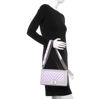 Chanel Metallic Lambskin Chevron Quilted Medium Boy Flap Pink 3 of 9