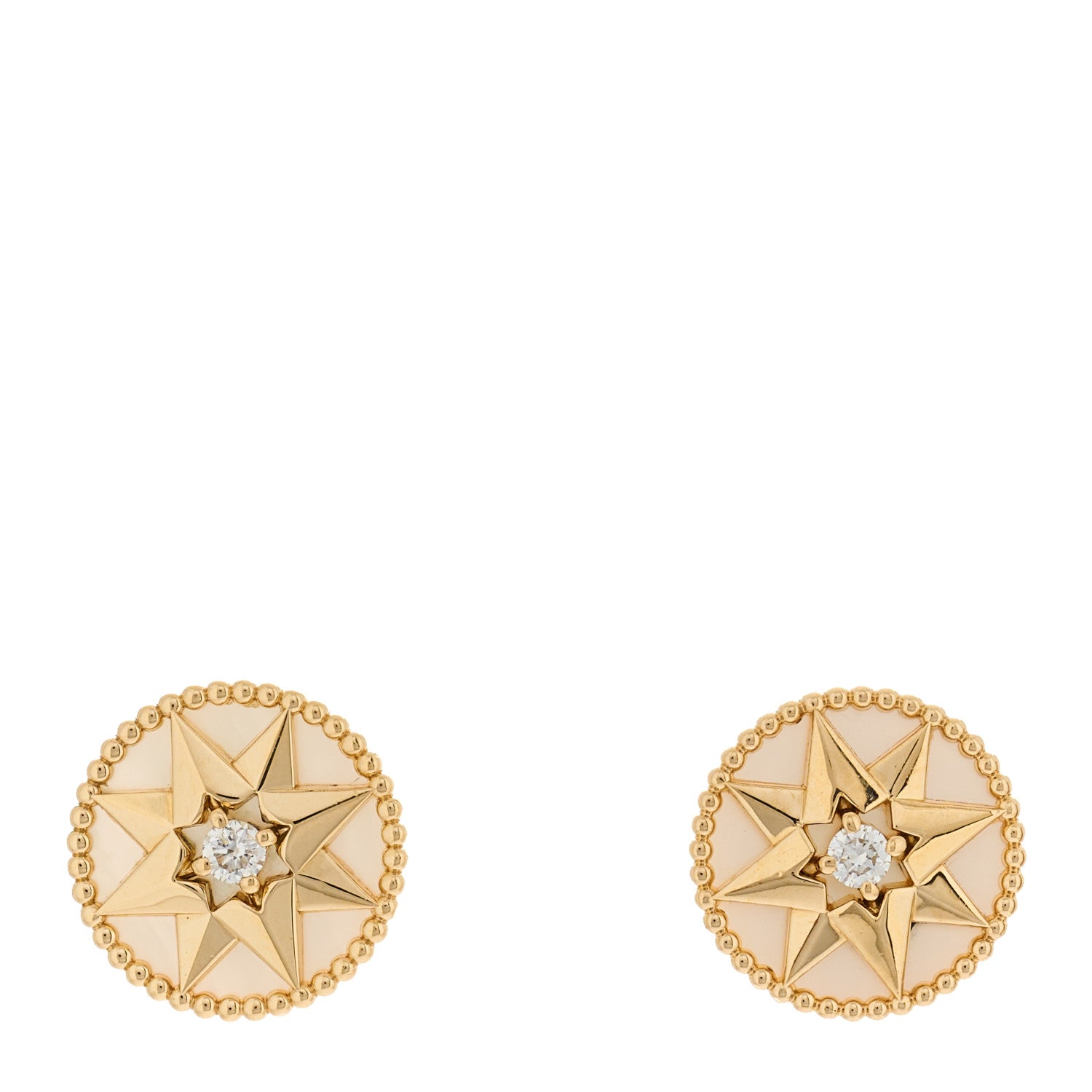 Christian Dior 18K Yellow Gold Diamond Mother Of Pearl Large Rose Des Vents Earrings 1 of 5
