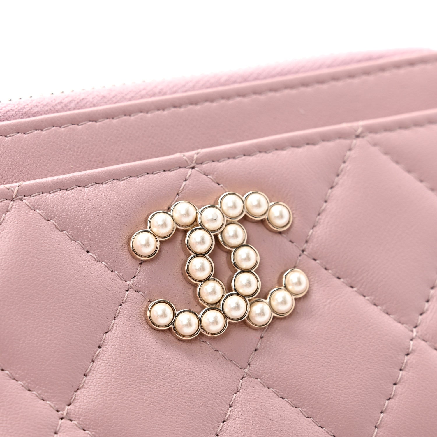 Chanel Lambskin Quilted Pearl Crystal CC Zip Around Card Holder Pink 8 of 10